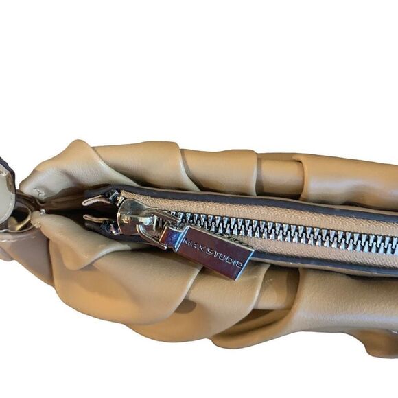 Max studio Tan Soft Puffy Pleated Style Vegan Leather Shoulder Bag New - Picture 3 of 8